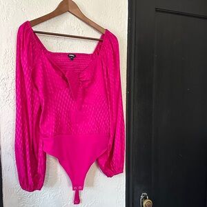 Vibrant Pink Long Sleeve Bodysuit by Express - NWT - Size L